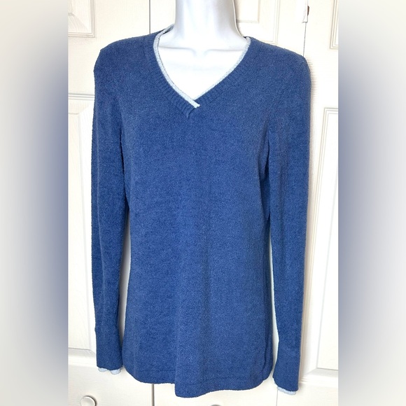 EXOFFICIO Blue 2 Toned Sweater Soft Knitt VNeck Pullover Layering Winter REI - Picture 9 of 9